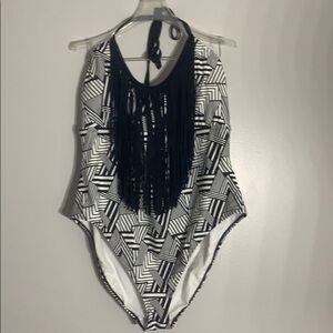 Joe Boxer Plus Size Fringe One Piece Swimsuit xxxl black and white boho